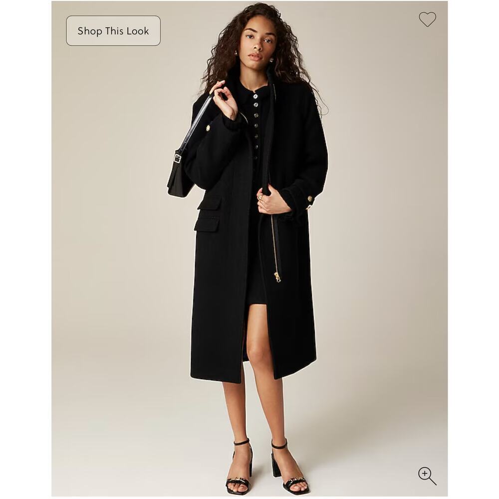 J. Crew Long Toscana Coat In Italian Stadium Cloth Wool Blend Black Size 12 NWT